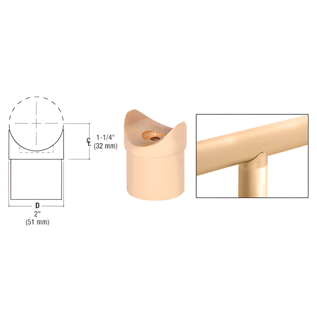 CRL Polished Brass Coped Perpendicular Collar for 2" Tubing