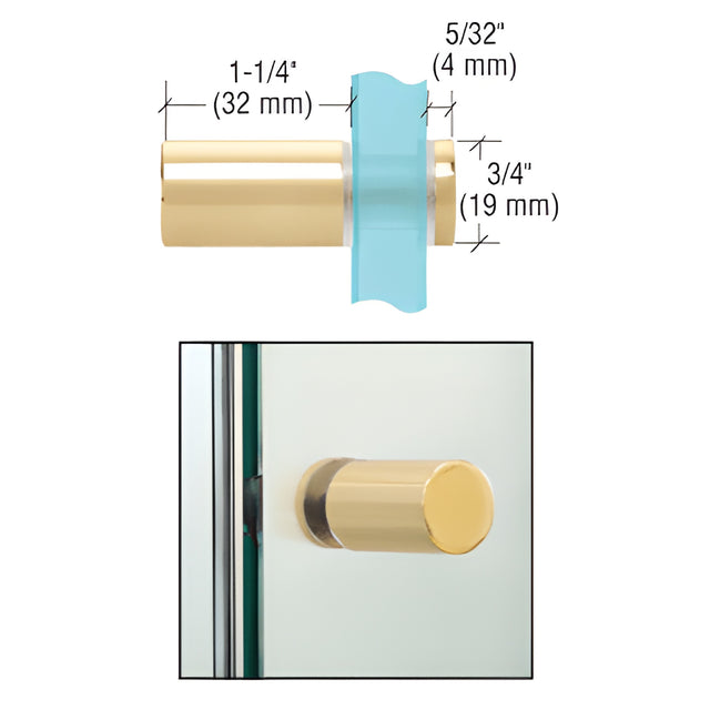 CRL Polished Brass Cylinder Style Single-Sided Shower Door Knob