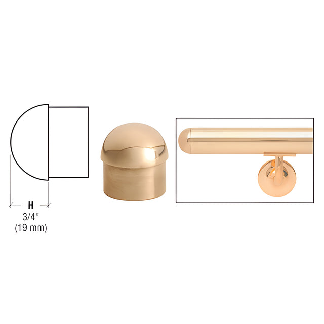 CRL Polished Brass Dome End Cap for 1-1/2" Tubing