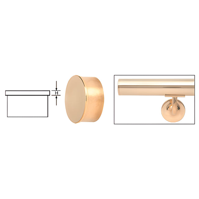 CRL Polished Brass Flat End Cap for 2" Round Tubing