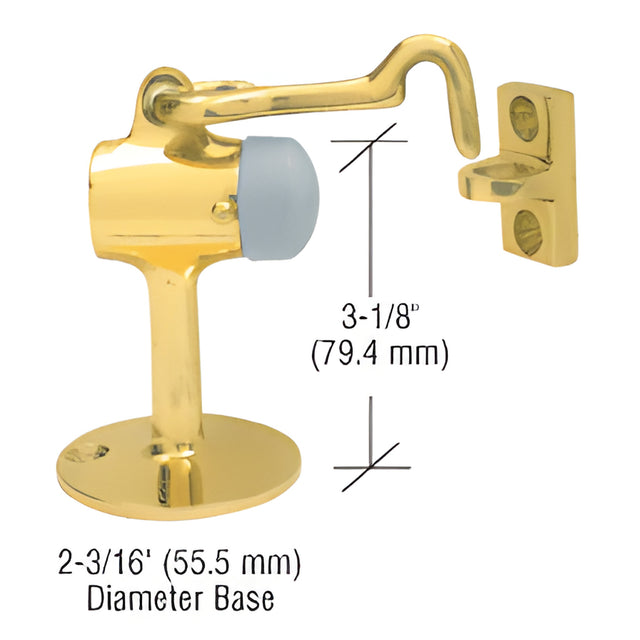 CRL Polished Brass Floor Mounted Heavy-Duty Door Stop With Hook and Holder