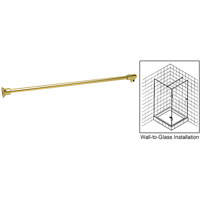 CRL Polished Brass Frameless Shower Door Fixed Panel Wall-to-Glass Support Bar for 3/8" to 1/2" Thick Glass