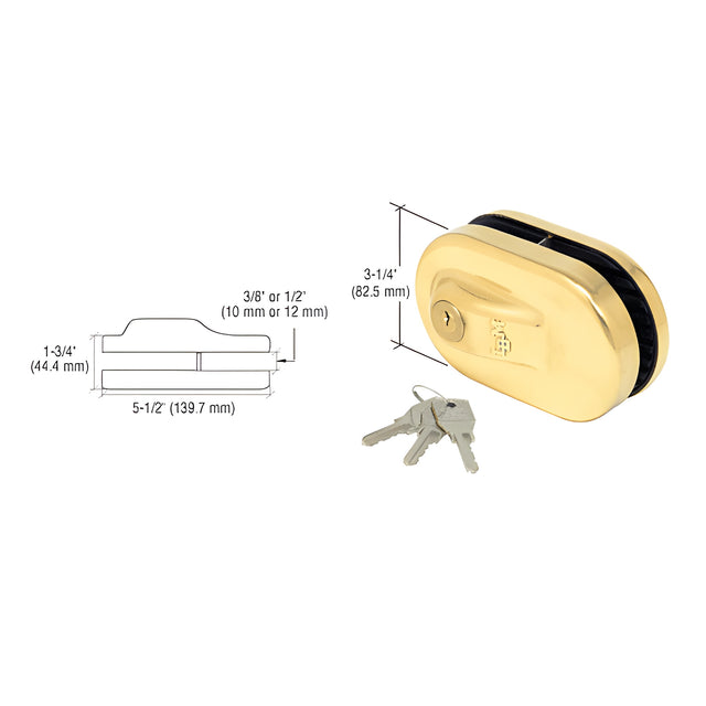 CRL Polished Brass Glass Mounted Slip-on Patch Lock for Use With 3/8" Thick Glass