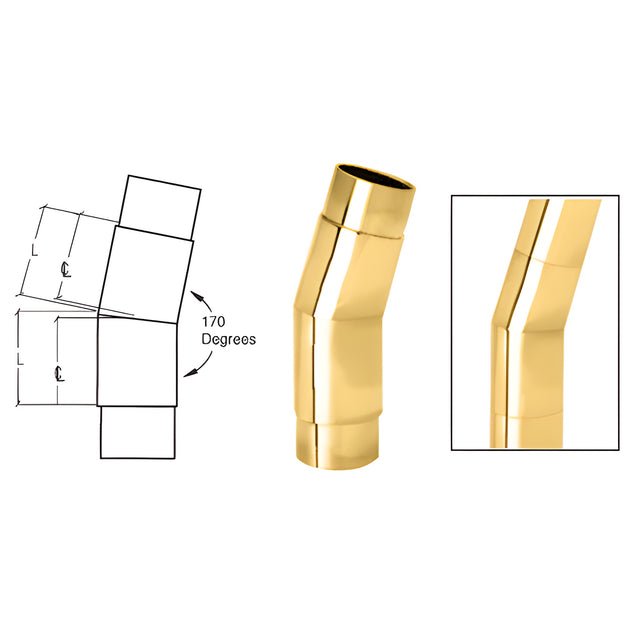 CRL Polished Brass Mitered Style 170 Degree Flush Angle