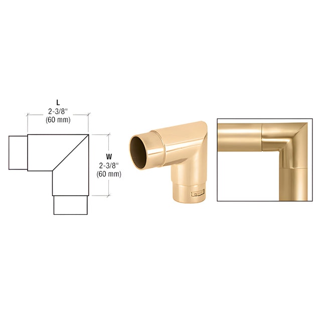 CRL Polished Brass Mitered Style 90 Degree Corner for 1-1/2" Tubing