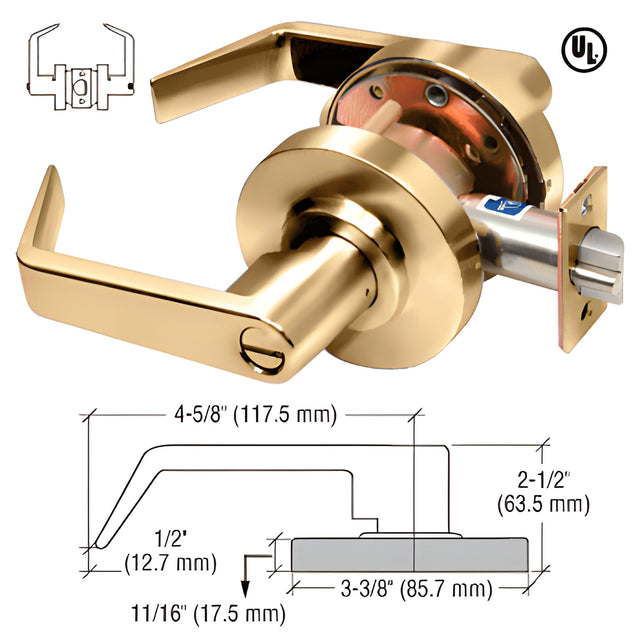 CRL Polished Brass Privacy Heavy-Duty Grade 2 Lever Lockset