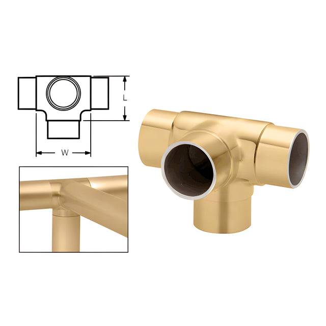 CRL Polished Brass Side Outlet Tee for 1-1/2" Tubing