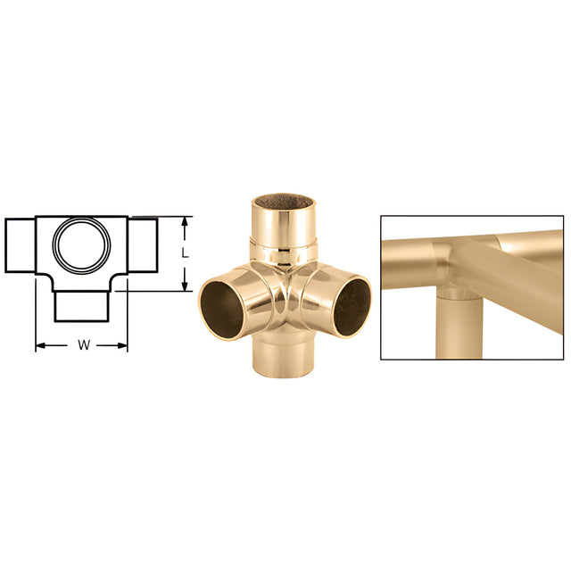 CRL Polished Brass Side Outlet Tee for 2" Tubing