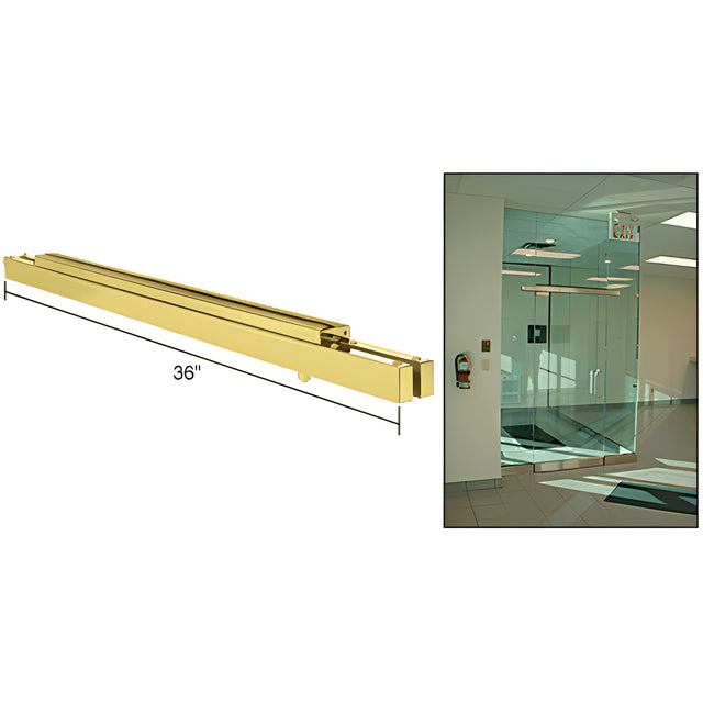 CRL Polished Brass Single Narrow Floating Header with Surface Mounted Top Pivots - for 36" Wide Opening