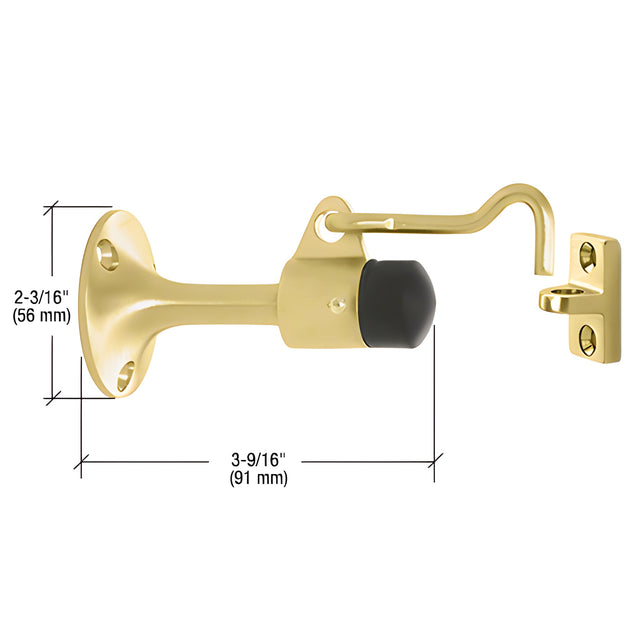 CRL Polished Brass Wall Mounted Heavy-Duty Door Stop with Hook and Holder