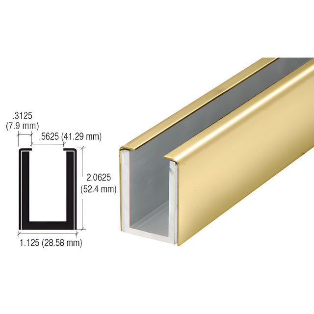CRL Polished Brass Wet / Dry Glaze 2" Deep U-Channel Custom Length