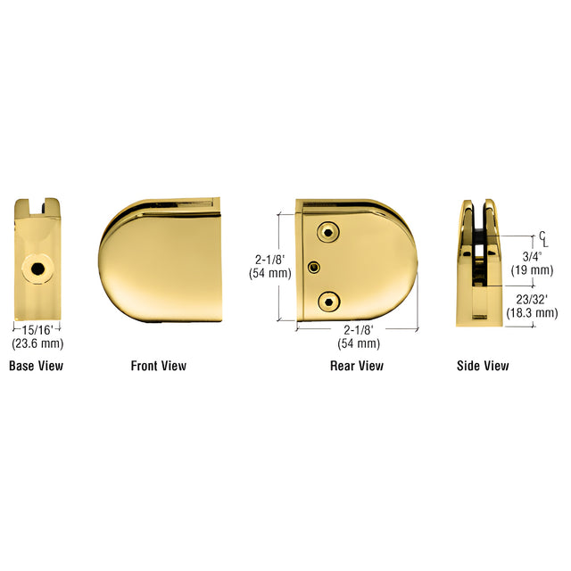 CRL Polished Brass Z-Series Round Type Flat Base Zinc Clamp for 1/4" and 5/16" Glass