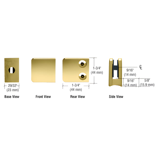 CRL Polished Brass Z-Series Small Square Glass Clamp for 1/4" and 5/16" Glass