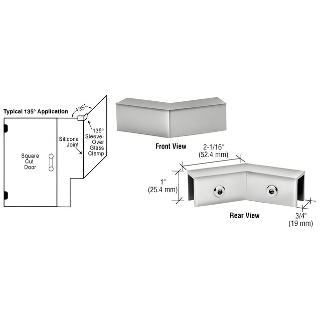 CRL Polished Chrome 135 Degree "Sleeve Over" Glass Clamp