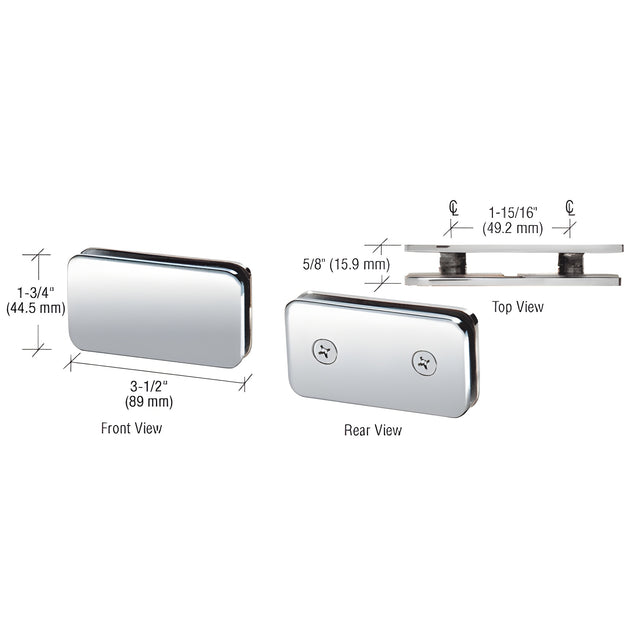 CRL Polished Chrome 180 Degree Traditional Style Double Stud Glass-to-Glass Clamp