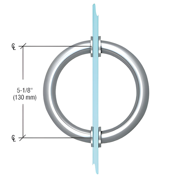 CRL Polished Chrome 5-1/8" Tubular Back-to-Back Circular Style Brass Shower Door 3/4" Diameter Pull Handles