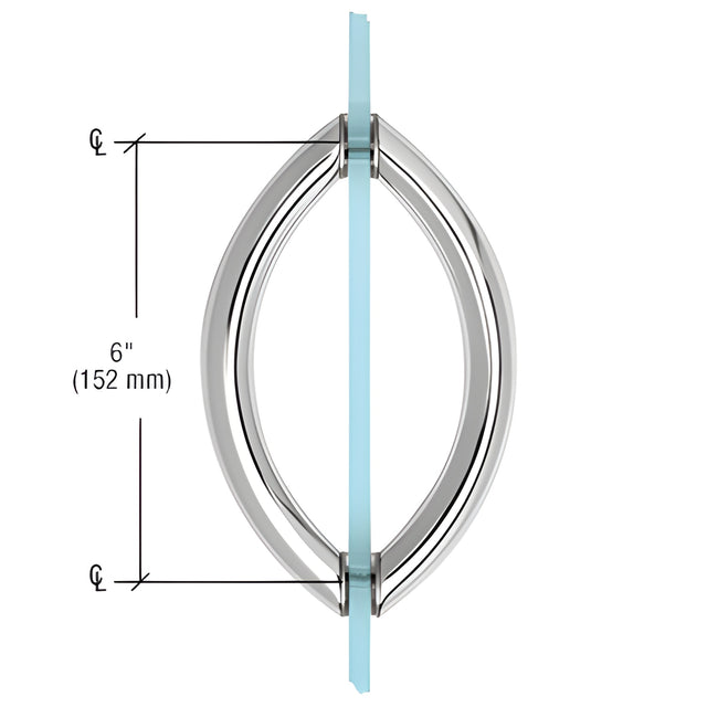 CRL Polished Chrome 6" Crescent Style Back-to-Back Pull Handles Without Metal Washers