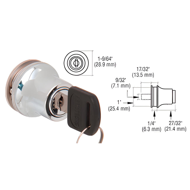 CRL Polished Chrome Lock for Cabinet Glass Door