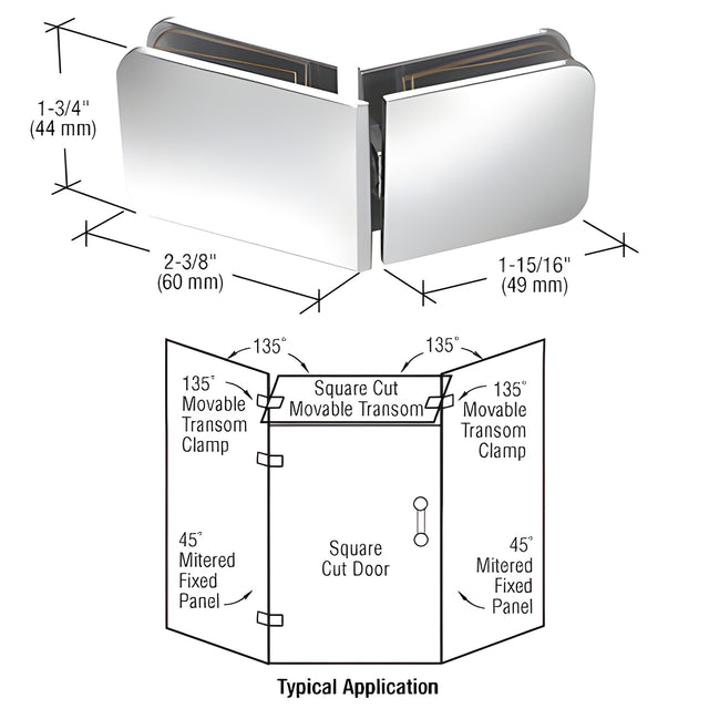 CRL Polished Chrome Traditional Style 135 Degree Movable Transom Clamp