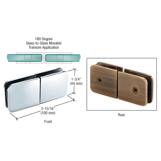 CRL Polished Chrome Traditional Style Movable Glass-To-Glass Transom Glass Clamp