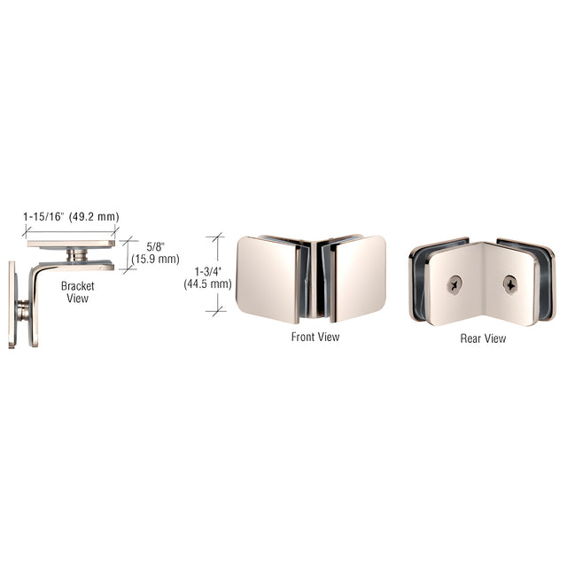 CRL Polished Nickel 90 Degree Traditional Style Oversized Glass Clamp