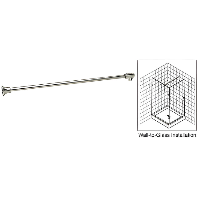 CRL Polished Nickel Frameless Shower Door Fixed Panel Wall-To-Glass Support Bar for 3/8" to 1/2" Thick Glass