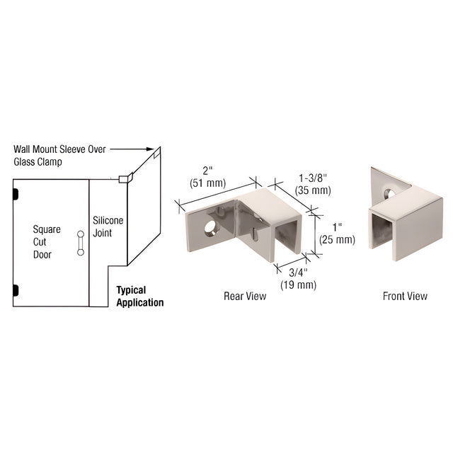 CRL Polished Nickel Right Hand "Sleeve Over" Wall Mount Glass Clamp