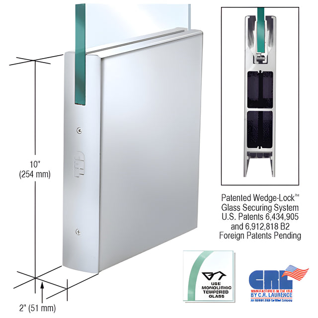 CRL Polished Stainless 1/2" Glass 10" Square Door Rail Without Lock - 35-3/4" Length