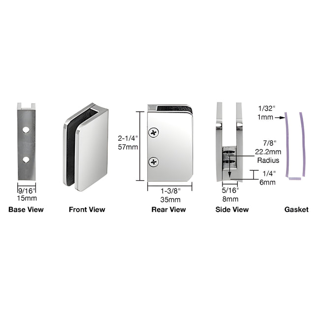 CRL Polished Stainless 1/4" Top Radius Base Glass Clip