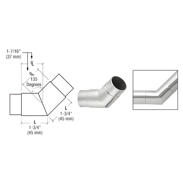 CRL Polished Stainless 135 Degree Flush Angle for 1-1/2" Tubing