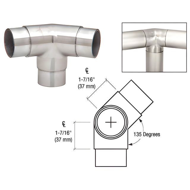CRL Polished Stainless 135 Degree Side Outlet Elbow for 1-1/2" Tubing