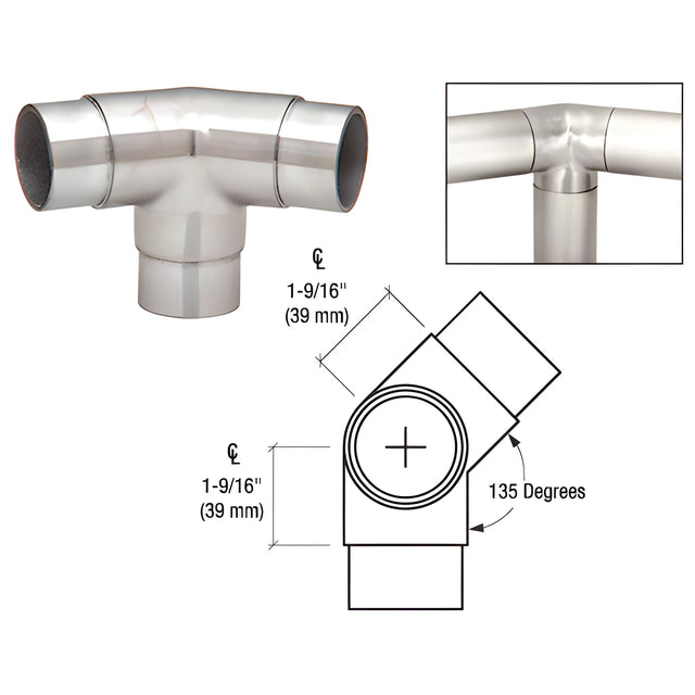 CRL Polished Stainless 135 Degree Side Outlet Elbow for 2" Tubing