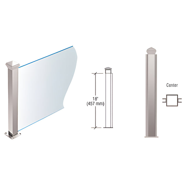 CRL Polished Stainless 18" High 1-1/2" Square PP44 Plaza Series Counter/Partition Center Post