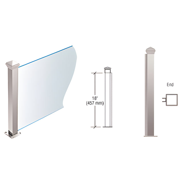 CRL Polished Stainless 18" High 1-1/2" Square PP44 Plaza Series Counter/Partition End Post