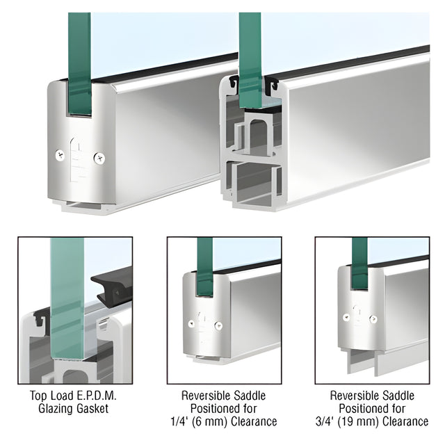 CRL Polished Stainless 2-5/16" x 120" Length Low Profile Sidelite Rail With Saddle