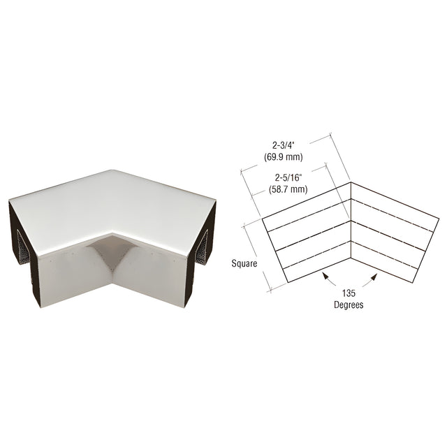 CRL Polished Stainless 2" Square 135 Degree Horizontal Corner for 1/2" Square Glass Cap Railing