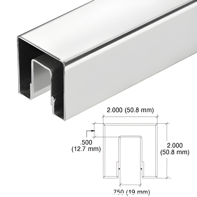 CRL Polished Stainless 3" Square Crisp Corner Cap Rail for 1/2" (12 mm) to 5/8" (16 mm) Glass Custom Length
