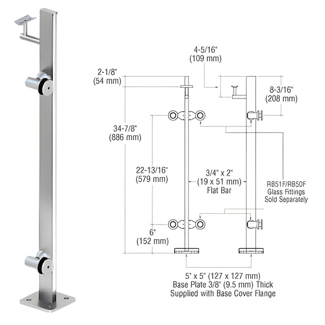 CRL Polished Stainless 36" P3 Series Right Hand End Post Railing Kit
