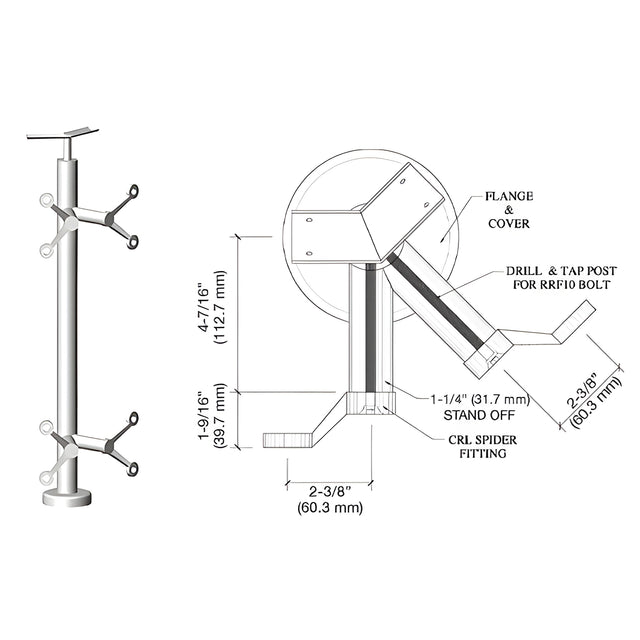 CRL Polished Stainless 36" P6 Series Spider 135 Degree Angle Post Railing Kit