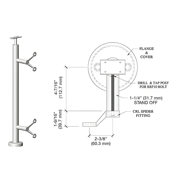CRL Polished Stainless 36" P6 Series Spider End Post Railing Kit