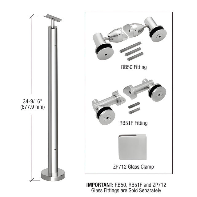 CRL Polished Stainless 36" P7 Series 180 Degree Center Post Railing Kit No Fittings
