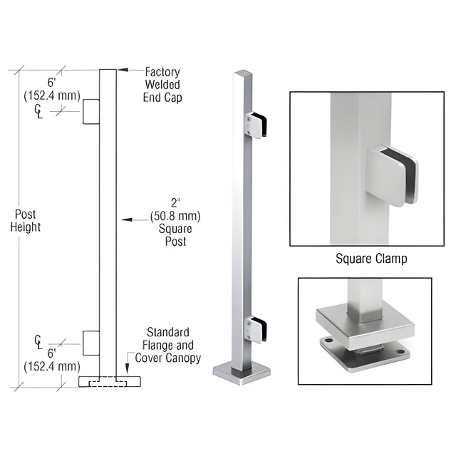 CRL Polished Stainless 36" Steel Square Glass Clamp End Square Post Railing Kit
