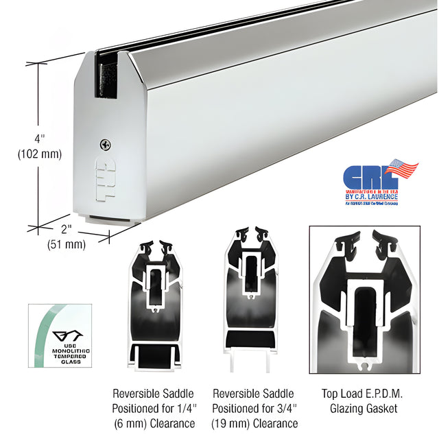 CRL Polished Stainless 4" Tapered Sidelite Rail