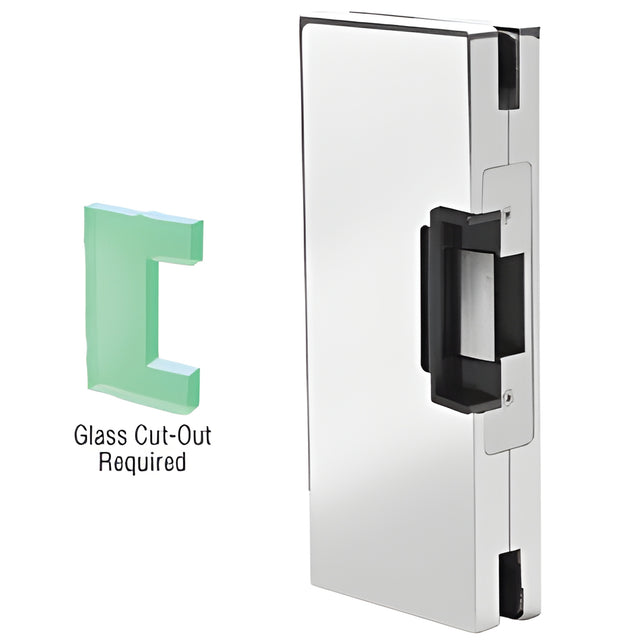 CRL Polished Stainless 4" x 10" LH/RHR Custom Center Lock Glass Keeper with Deadlatch Electric Strike