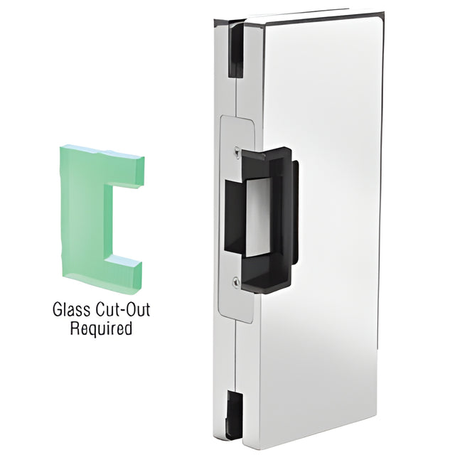 CRL Polished Stainless 4" x 10" RH/LHR Custom Center Lock Glass Keeper With Deadlatch Electric Strike