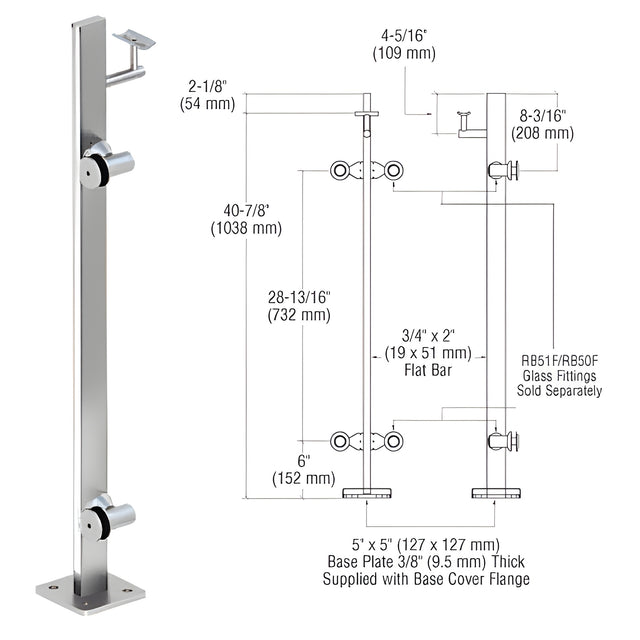 CRL Polished Stainless 42" P3 Series Left Hand End Post Railing Kit