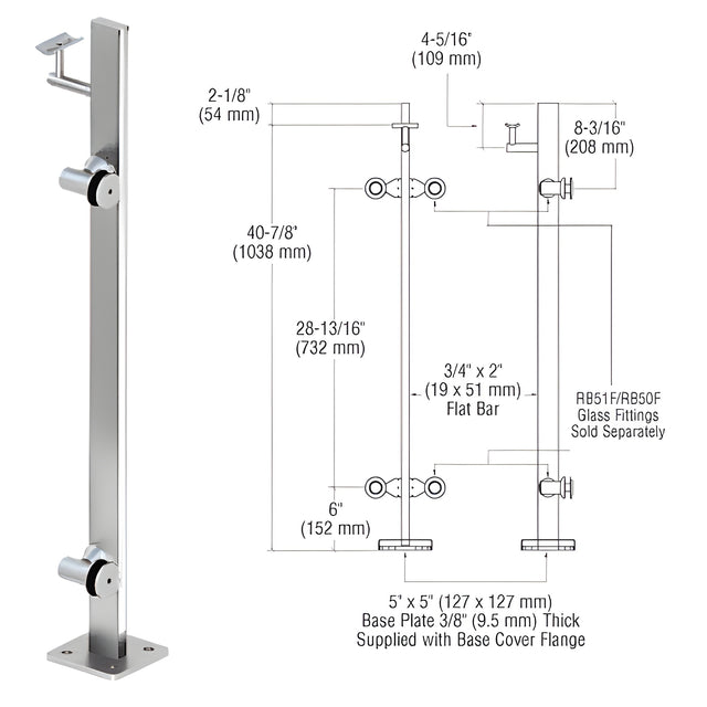 CRL Polished Stainless 42" P3 Series Right Hand End Post Railing Kit