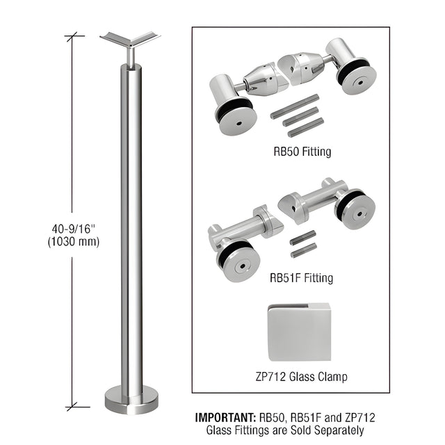 CRL Polished Stainless 42" P7 Series Corner Post Railing Kit No Fittings