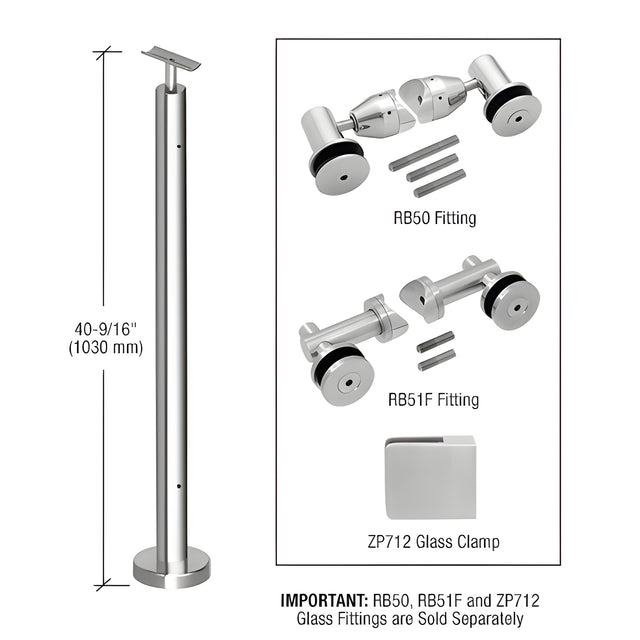 CRL Polished Stainless 42" P7 Series End Post Railing Kit No Fittings