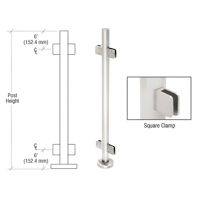CRL Polished Stainless 42" Steel Square Glass Clamp 180 Degree Center Post Railing Kit